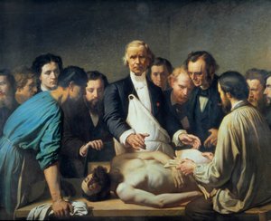 الدكتور ألفريد فيلاو (1795-1867) في مؤسسة Charity سيشرع في تشريح جثة طبيب محاط بطلابه المستعدين للتدخل في الجثة. لوحة لفرانسوا فيين بيرين (1826-1888). القرن ال 19. متحف الجولات للفنون الجميلة - ألفريد فيلبو بواسطة أوغست (بعد) فيين بيرين