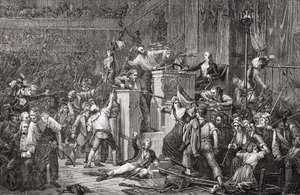 رأس فيراو في المحكمة، 20 مايو 1795، السنة الثالثة، نقش بقلم جونار من كتاب "تاريخ الثورة الفرنسية" للويس بلان (1811-1882) (نقش) بواسطة Auguste Jean-Baptiste (after) Vinchon