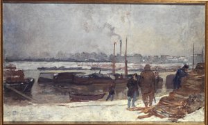 نهر السين، شارع أوسترليتز، تأثير الثلج، حوالي عام 1900 (زيت) بواسطة أوغست ليبير