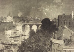 14 يوليو. إضاءة نهر السين من Pont Neuf إلى Pont au Change ، 1882. بواسطة أوغست ليبير