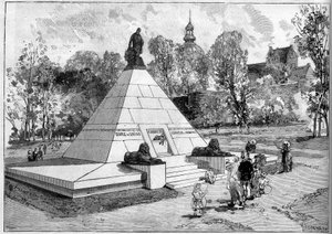 منظر للنصب التذكاري لذكرى عالم المصريات الفرنسي أوغست إدوارد (أوغست إدوارد) مارييت (1821-1881) في بولوني سور مير (بولوني سور مير) ، باس دي كاليه (62). نقش ليبير في "Le Monde Illustre" رقم 1322 بتاريخ 29 يوليو 1882. بواسطة أوغست ليبير