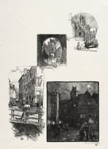 روان المصور: Rue des Charretes ؛ شارع هالاج Rue Eau de Robec؛ ساحة الفنون بواسطة أوغست لويس ليبيري