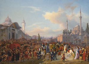 السلطان محمود الثاني مغادرة جامع بايزيد ، القسطنطينية ، 1837