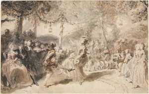 راقصون بالملابس أداء في حديقة الحانة ، 1756. بواسطة أوغسطين دي سانت أوبين
