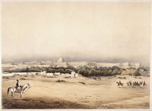 السير تشارلز نابير في المقدمة تلاه مرافقته لخيول سيندي ، حيدر أباد ، حوالي 1850 (لون ليثو) بواسطة أوغسطين فيتزجيرالد