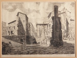 روما ، Porticus of Octaviae ، وأطلال مسرح Marcellus (نقش على الورق) بواسطة أوغوستو باراتشي