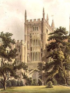 The Old Gate at Magdalen College ، رسم توضيحي من "تاريخ كليات أكسفورد" ، نقش بواسطة حانة J. Bluck (fl.1791-1831). بواسطة ر.أكرمان
