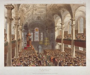 داخل كنيسة سانت مارتن إن ذا فيلدز ، وستمنستر ، لندن ، 1809 بواسطة أوغسطس تشارلز بوجين ، توماس رولاندسون