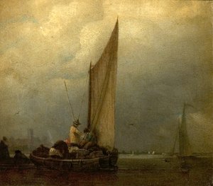 مشهد نهر مع صنادل ، c.1825 بواسطة أوغستس وول Callcott