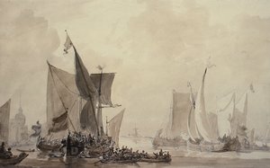 قطعة بحرية مع شحن هولندي (رسم) بواسطة أوغستس وول Callcott
