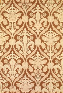 "Fleur-de-Lis" ، خلفية استنساخ صممها S. Scott وأنتجها Cole and Sons ، لمجلسي البرلمان ، 1845-1850 (انظر أيضًا 87555)
