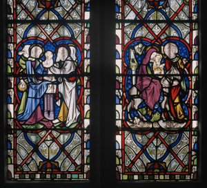 نافذة سيدة مصلى بمناظر من حياة العذراء ، التفاصيل ، 1851 (زجاج ملون) بواسطة Augustus Welby Northmore Pugin