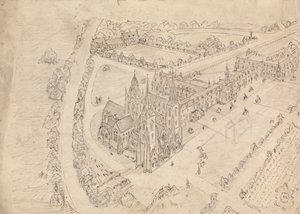رسم تخطيطي لكنيسة ودير قوطي بواسطة Augustus Welby Northmore Pugin
