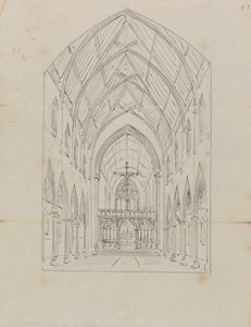 رسم تخطيطي للداخلية للكنيسة القوطية بواسطة Augustus Welby Northmore Pugin