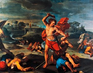 Samson slaying Philistines, painting by Aureliano Milani (1675-1749), oil on canvas, 225x290 cm, Italy