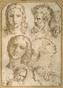 Head studies: a woman, an angel, a youth and a bearded man (pen & brown ink on white paper) بواسطة أوريليو (Attr. To) Luini