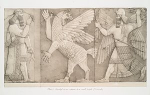 نقوش بارزة عند مدخل معبد صغير في نمرود عام 1853
