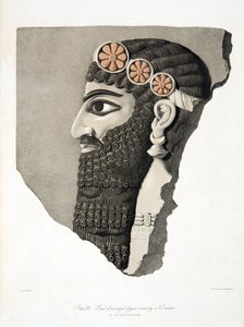 رأس لشخص مجنح يرتدي إكليل ، من آثار نينوى ، حانة. 1849