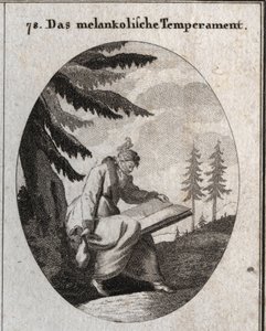 رمزية بشرة حزينة. يحمل كتابًا ومحفظة وفمه مغلق معصوب العينين. طائر يجلس على رأسه. النقش في أيقونات "" أو أفكار من عالم المشاعر والرموز الموضحة للرسامين ، ماه بواسطة المدرسة النمساوية