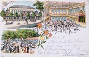 بطاقة بريدية من Pertls Coffee house in the Prater ، فيينا ، 1901 بواسطة المدرسة النمساوية