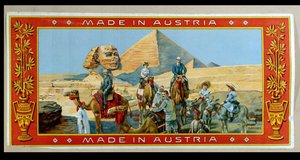 السائحون في أهرامات مصر ، ملصق من علبة فاس 1914