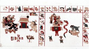 يمثل إله الأزتك Cihuacohuatl في مخطوطة هيروغليفية ، رسوم توضيحية.