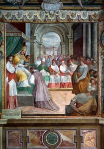 سلستين الثالث يكرس أول أسقف فيتربو في عام 1192 ، تفاصيل اللوحات الجدارية من قبل Baldassare Croce بواسطة بالداسار كروس