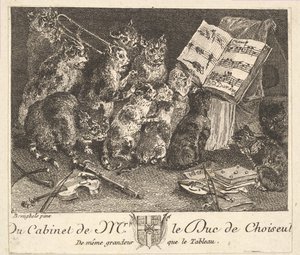حفلة للقطط ، بعد اللوحة في مجموعة Duc de Choiseul ، قبل عام 1771.