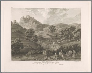 منظر لروكاجيوفين روكا جيوفين (العنوان على الكائن) Suite de VI vues des Environs de Rome (...) (عنوان السلسلة)
