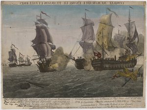 معركة لا تنسى بين بيرسون وبول جونز ... ، حوالي عام 1780 (نقش) بواسطة بالتاسار فريدريش ليزلت