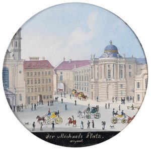 ساحة القديس ميخائيل في فيينا - بالتازار ويجاند (1770-1846). لوحة مائية على ورق ، حوالي 1835. الأبعاد: 7 سم. مجموعة خاصة