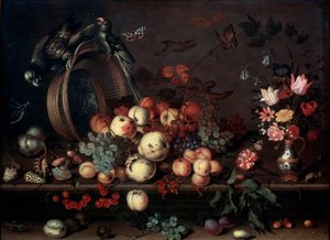 لا تزال الحياة مع الفواكه والزهور والببغاوات ، 1620s بواسطة Balthasar van der Ast