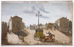 منظر لـ Hyde Park Corner Turnpike ، وستمنستر ، لندن ، 1792. بواسطة باراك لونجميت جونيور