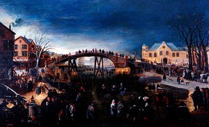 منظر شتوي مع شخصيات تزلج ولعب ، حوالي 1640-50 (زيت على لوح) بواسطة بارينت (من أتباع) أفركامب