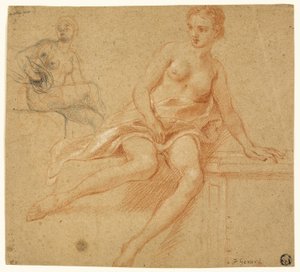 رسمان لأنثى جالسة عارية