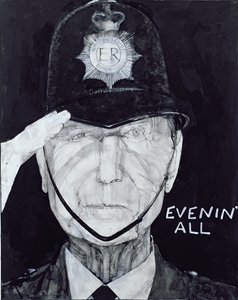 صورة لجاك وارنر مثل Dixon of Dock Green ، توضيح للمستمع ، السبعينيات (الغواش على متن الطائرة)