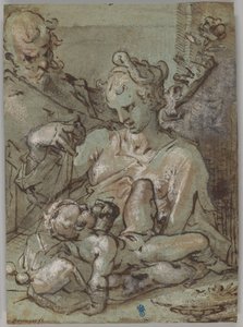 العائلة المقدسة مع القديس يوسف وهو يحمل الوردة بواسطة Bartholomaeus Spranger