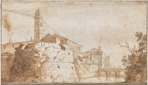 منظر لبراتشيانو مع كنيسة القديسة ماريا أسونتا بواسطة Bartholomeus Breenberg