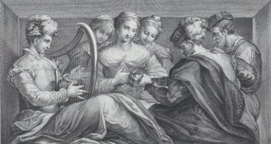 مجموعة من الأشخاص الذين يرتدون ملابس أنيقة يعزفون على القيثارة والجيتار ، 1740-1768