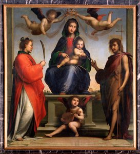Virgin and child with st John the Baptist and st Stephen (tempera and oil on canvas