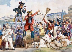 Carnival in Rome, by Bartolomeo Pinelli (1781-1835), Italy