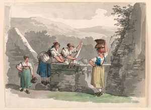 رسم، غسيل الملابس في الجبال بالقرب من روما، 1807-08 بواسطة بارتولوميو بينيلي