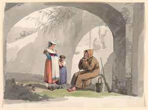 رسم، فتاتان من فراسكاتي تزوران ناسكاً، 1807