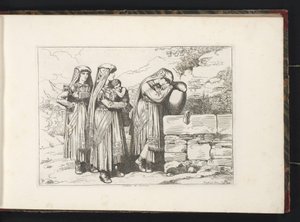 ثلاث نساء وطفل من سيرفارا دي روما كوستومي دي سيرفارا (العنوان على الكائن) طبعات أزياء مع شخصيات من روما والمناطق المحيطة بها (عنوان المسلسل) Nuova raccolta di cinquanta costumi de contorni di Roma (عنوان المسلسل) بواسطة بارتولوميو بينيلي