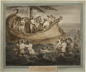 Telemachus و Mentor في لوح خشبي بعد الفرار من جزيرة كاليبسو ، من مغامرات Telemachus ، الكتاب 8 بواسطة بارتولوميو بينيلي