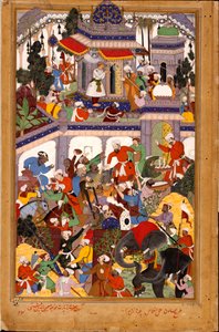 أكبر يزور ضريح خواجا معين الدين تشيشتي في أجمر ، حوالي 1590