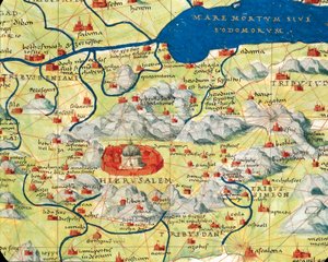 الأرض المقدسة ، إسرائيل وفلسطين: القدس والبحر الميت ، من أطلس العالم في ثلاث وثلاثين خريطة ، بقلم باتيستا أغنيسي بواسطة باتيستا أغنيسي