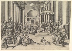 قسطنطين يقدم مدينة روما للكرسي الرسولي ، على اليمين ، العديد من المتفرجين ... ، كاليفورنيا. 1530 - 61.
