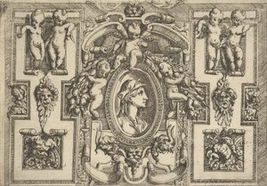 تمثال نصفي لامرأة تواجه اليمين ، داخل إطار مفصل مع putti ، ... ، ca. 1540-80.
