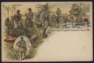 قرية كونغولية معروضة في المعرض الدولي "Anvers ، أنتويرب ، بلجيكا ، 1894 بواسطة المدرسة البلجيكية